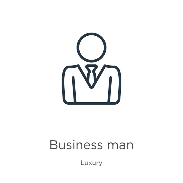 Icono del hombre de negocios. Hombre de negocios lineal delgada esbozar icono aislado sobre fondo blanco de la colección de lujo. Línea vector hombre de negocios signo, símbolo para web y móvil — Vector de stock