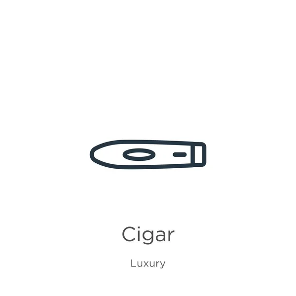 Icono de cigarro. Delgado icono de contorno de cigarro lineal aislado sobre fondo blanco de la colección de lujo. Signo de cigarro vector de línea, símbolo para web y móvil — Vector de stock