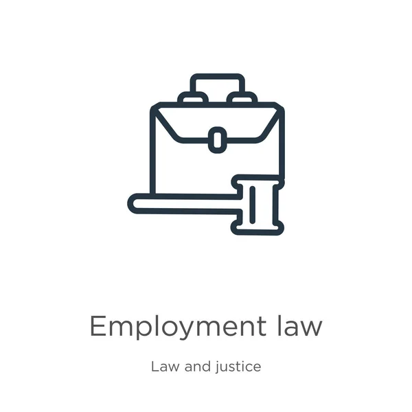 Icono de derecho laboral. La ley de empleo lineal delgada esboza un icono aislado sobre fondo blanco de la ley y la recaudación de justicia. Señal de la ley de empleo vector de línea, símbolo para web y móvil — Vector de stock