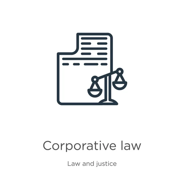 Icono de derecho corporativo. El derecho corporativo lineal delgada esbozar icono aislado sobre fondo blanco de la ley y la justicia colección. Signo de ley corporativa vector de línea, símbolo para web y móvil — Vector de stock