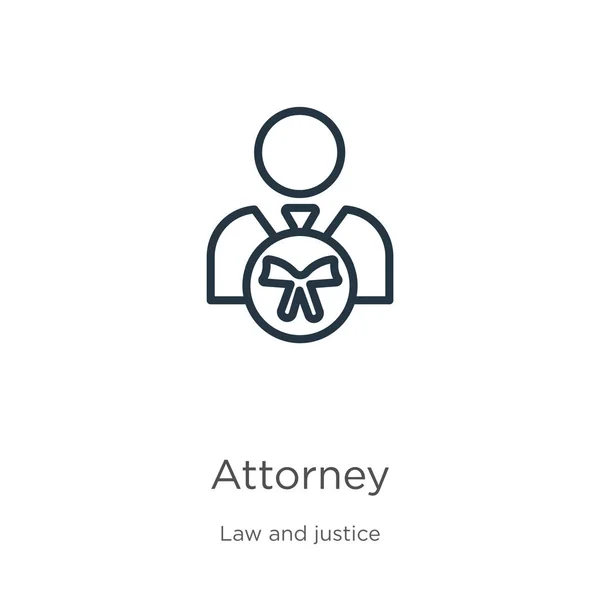 Avukat ikonu. İnce doğrusal avukat, beyaz arka planda hukuk ve adalet tahsilatından izole edilmiş bir ikon çiziyor. Satır vektör imzası, web ve mobil sembolü — Stok Vektör