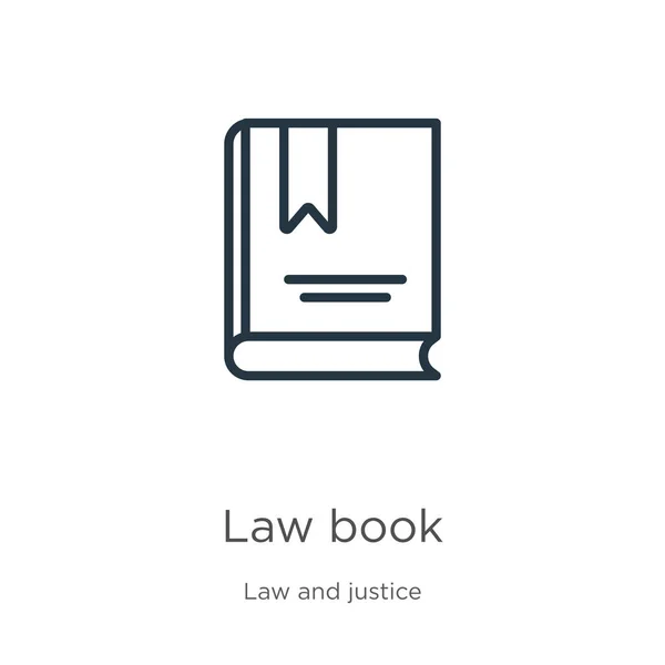 Icono del libro de leyes. Libro de leyes lineales delgadas esbozan icono aislado sobre fondo blanco de la ley y la colección de justicia. Línea vector ley libro signo, símbolo para web y móvil — Vector de stock