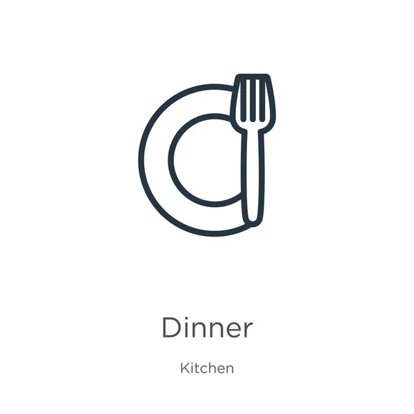 Εικονίδιο. Λεπτή γραμμική εικόνα περίγραμμα δείπνο απομονώνονται σε λευκό φόντο από τη συλλογή κουζίνας. Γραμμή vector δείπνο σημάδι, σύμβολο για το διαδίκτυο και το κινητό — Διανυσματικό Αρχείο