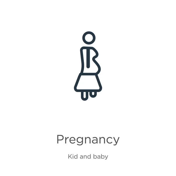 Zwangerschap icoon. Dunne lineaire zwangerschap schets pictogram geïsoleerd op witte achtergrond van kind en baby collectie. Line vector zwangerschapsteken, symbool voor web en mobiel — Stockvector