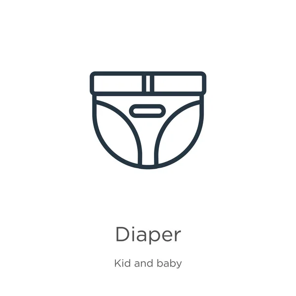 Luier icoon. Dunne lineaire luier omtrek pictogram geïsoleerd op witte achtergrond van kind en baby collectie. Line vector luier teken, symbool voor web en mobiel — Stockvector