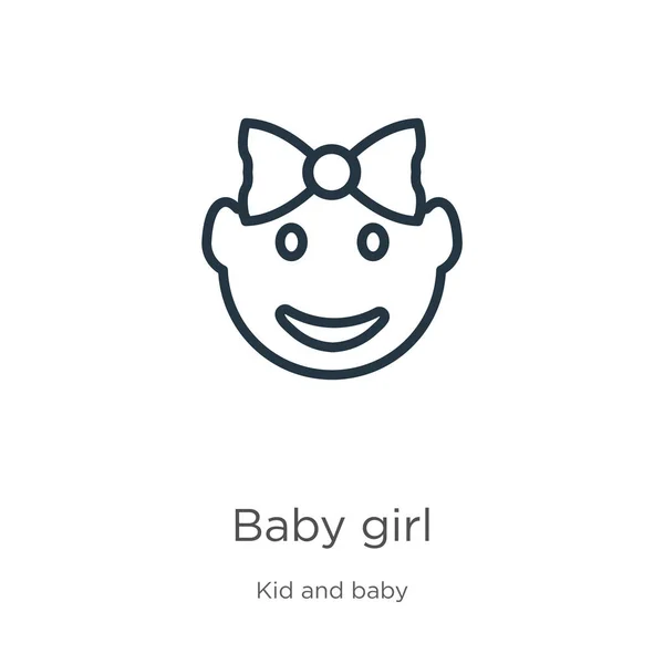 Baby meisje icoon. Dunne lineaire baby girl outline icoon geïsoleerd op witte achtergrond van kind en baby collectie. Line vector baby meisje teken, symbool voor web en mobiel — Stockvector