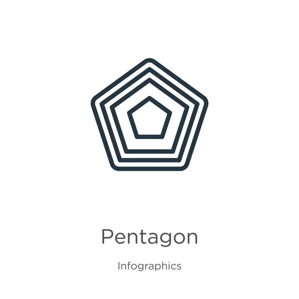펜타곤 아이콘. 얇은 선 펜타곤 윤곽 아이콘은 인구 통계 수집으로부터 백인 배경에 분리되어 있습니다. 웹 과 모바일의 상징인 펜타곤 기호 — 스톡 벡터