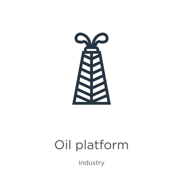 Icono de plataforma petrolera. Icono de contorno de plataforma de aceite lineal delgado aislado sobre fondo blanco de la colección de la industria. Signo de plataforma de aceite vector de línea, símbolo para web y móvil — Archivo Imágenes Vectoriales