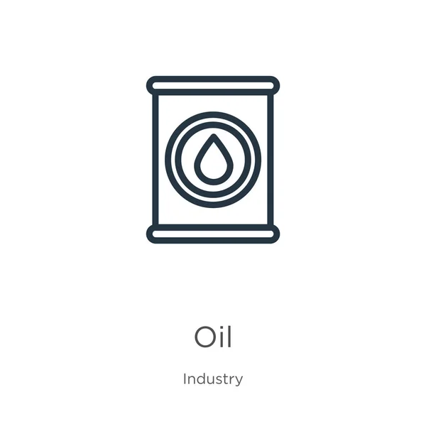 Icono del petróleo. Icono delgada línea de contorno de aceite lineal aislado sobre fondo blanco de la colección de la industria. Signo de aceite de vector de línea, símbolo para web y móvil — Archivo Imágenes Vectoriales