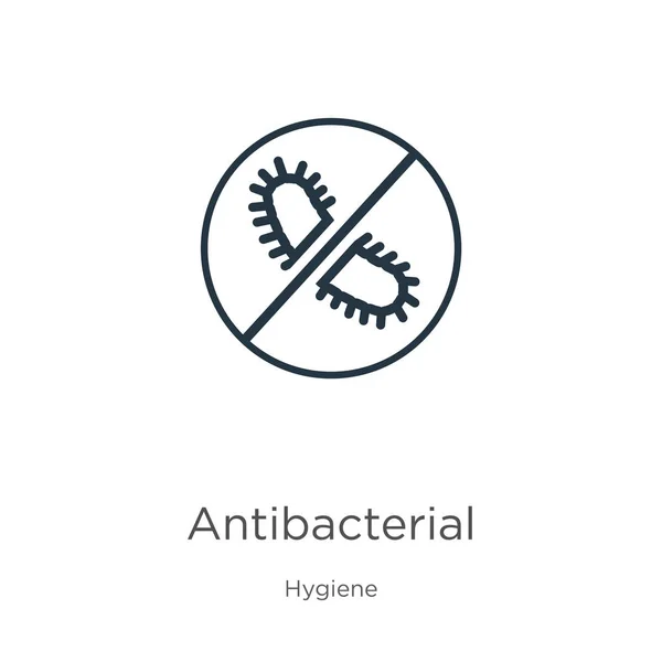 Antibacteriële icoon. Dunne lineaire antibacteriële omtrek pictogram geïsoleerd op witte achtergrond van hygiëne collectie. Lijn vector antibacteriële teken, symbool voor web en mobiel — Stockvector