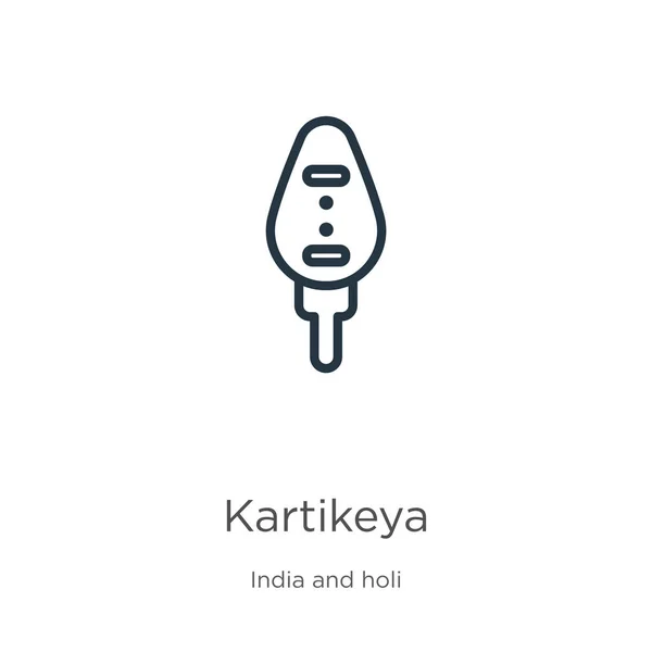 Icono de Kartikeya. Delgado lineal kartikeya esquema icono aislado sobre fondo blanco de la colección india. Línea vector kartikeya signo, símbolo para web y móvil — Vector de stock