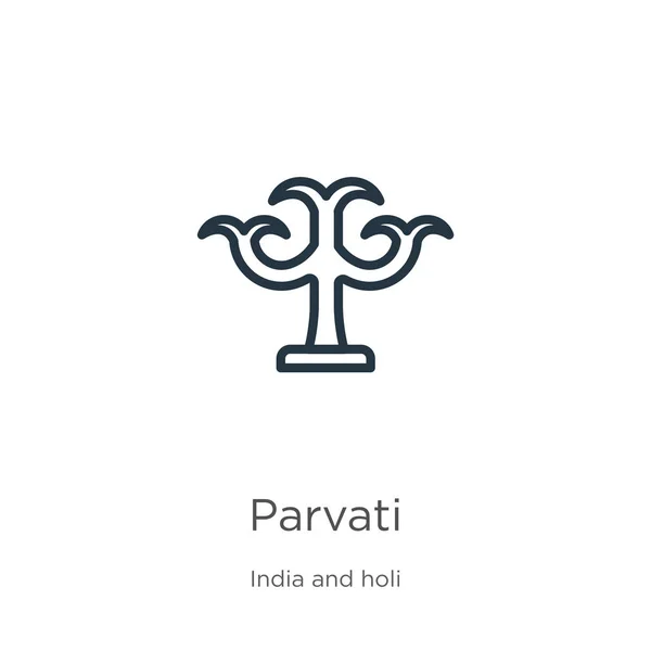 Icono de Parvati. Icono delgada línea de contorno parvati aislado sobre fondo blanco de la colección india. Línea vector parvati signo, símbolo para web y móvil — Vector de stock