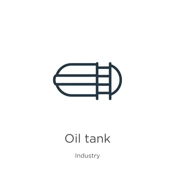 Az olajtartály ikonja. Vékony lineáris olaj tartály vázlat ikon elszigetelt fehér háttér ipari gyűjtemény. Vonalvektor olaj tartály jel, szimbólum web és mobil — Stock Vector