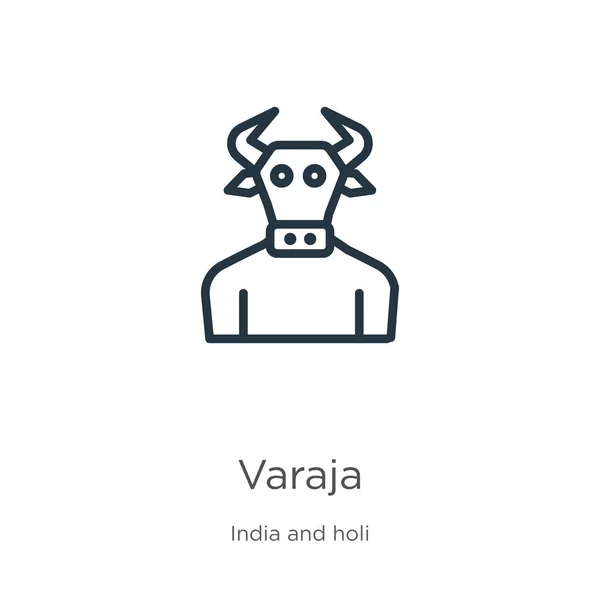 Icono de Varaja. Icono delgada línea de contorno varaja lineal aislado sobre fondo blanco de la colección india. Línea vectorial varaja signo, símbolo para web y móvil — Vector de stock