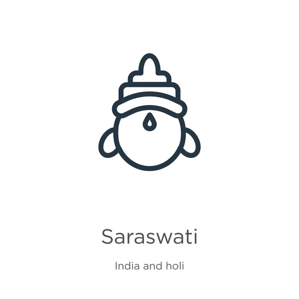 Icono de Saraswati. Icono delgada línea de contorno saraswati lineal aislado sobre fondo blanco de la colección india. Línea vector saraswati signo, símbolo para web y móvil — Vector de stock