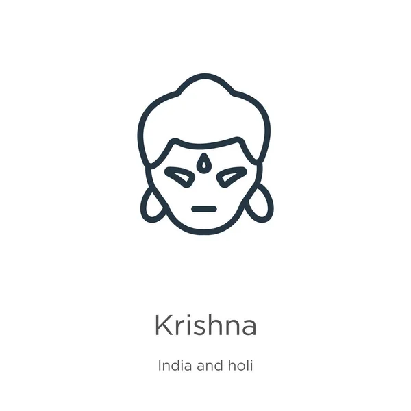 Icono de Krishna. Icono delgada línea de contorno krishna lineal aislado sobre fondo blanco de la colección india. Línea vector krishna signo, símbolo para web y móvil — Vector de stock