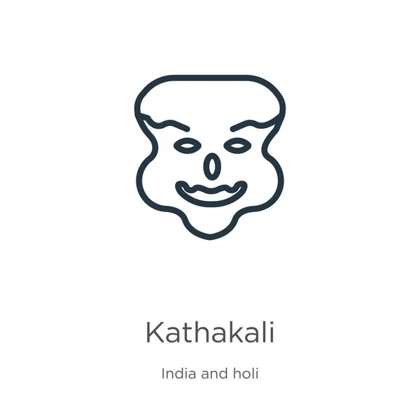 Icono de Kathakali. Delgada lineal kathakali esquema icono aislado sobre fondo blanco de la colección india. Línea vector kathakali signo, símbolo para web y móvil — Vector de stock