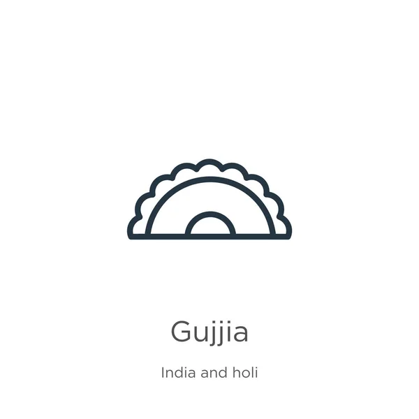 Icono de Gujjia. Icono de contorno de gujjia lineal delgado aislado sobre fondo blanco de la colección india y holi. Signo de línea vector gujjjia, símbolo para web y móvil — Vector de stock