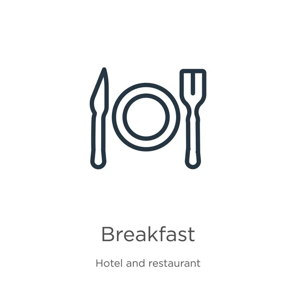 Сніданок значок. Тонка лінійна піктограма контуру сніданку ізольована на білому тлі від колекції житла. Лінійний векторний сніданок знак, символ веб та мобільного — стоковий вектор