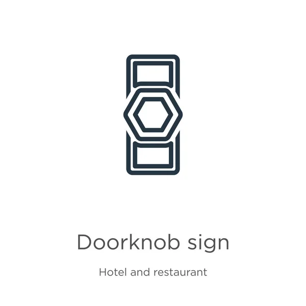 Teckenikonen för dörrhandtaget. Tunn linjär dörrknopp skylt kontur ikon isolerad på vit bakgrund från hotellets samling. Linje vektor dörrknopp skylt, symbol för webb och mobil — Stock vektor
