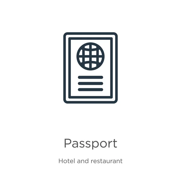 Icône passeport. Légère icône de passeport linéaire isolée sur fond blanc de la collection de l'hôtel. Signe de passeport vectoriel de ligne, symbole pour le web et mobile — Image vectorielle