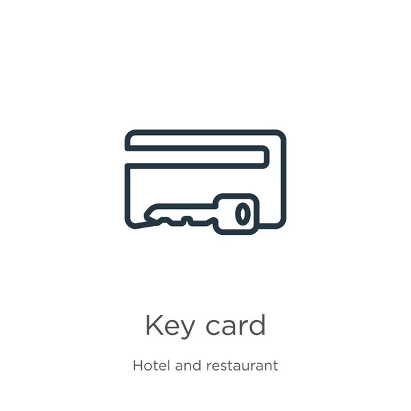 Schlüsselkarten-Symbol. dünne lineare Umrisssymbole der Schlüsselkarte isoliert auf weißem Hintergrund aus der Hotelsammlung. Zeilenvektor-Schlüsselkartenzeichen, Symbol für Web und Mobile — Stockvektor
