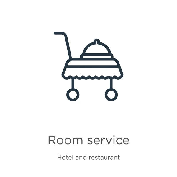 Icône room service. Mince icône linéaire de contour de service en chambre isolée sur fond blanc de la collection de l'hôtel. Ligne vecteur room service signe, symbole pour le web et mobile — Image vectorielle