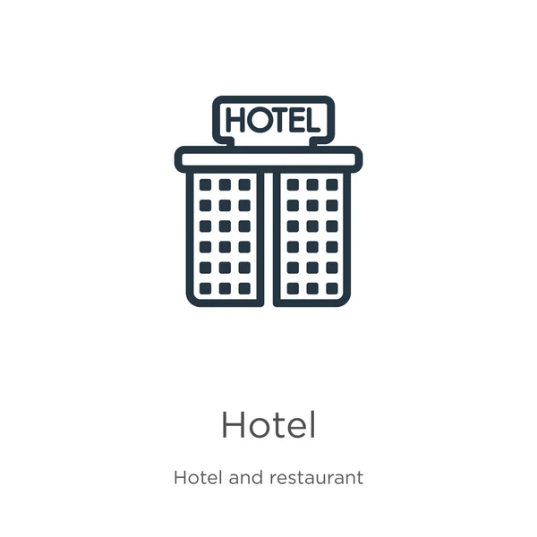 Icono del hotel. Icono delgada línea de contorno del hotel aislado sobre fondo blanco de la colección del hotel. Signo de hotel de vector de línea, símbolo para web y móvil — Vector de stock