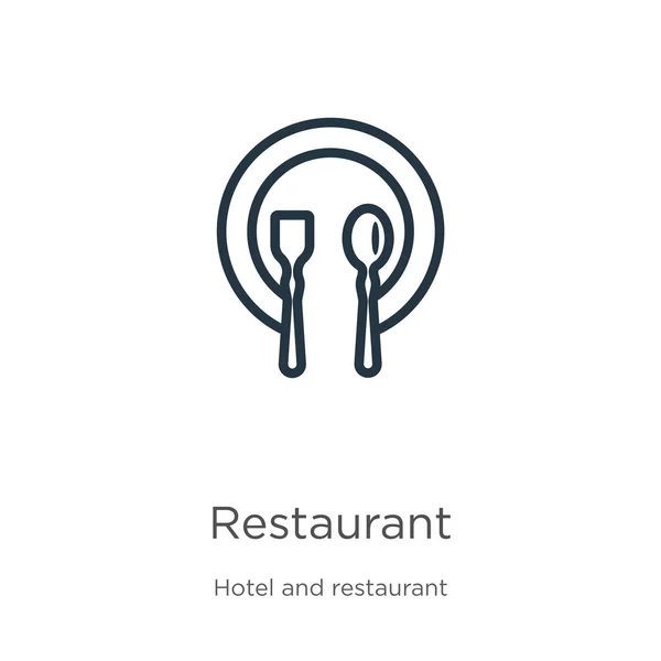 Εικόνα εστιατορίου. Λεπτή γραμμική εικόνα περίγραμμα εστιατόριο απομονώνονται σε λευκό φόντο από τη συλλογή του ξενοδοχείου. Γραμμή διάνυσμα σημάδι εστιατόριο, σύμβολο για το διαδίκτυο και το κινητό — Διανυσματικό Αρχείο