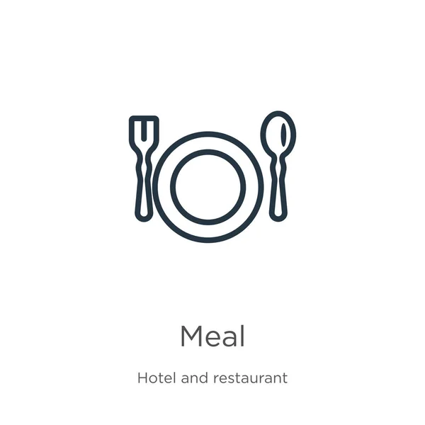 Піктограма їжі. Тонка лінійна піктограма контуру їжі ізольована на білому тлі з колекції готелів. Лінійний векторний знак їжі, символ веб та мобільних пристроїв — стоковий вектор