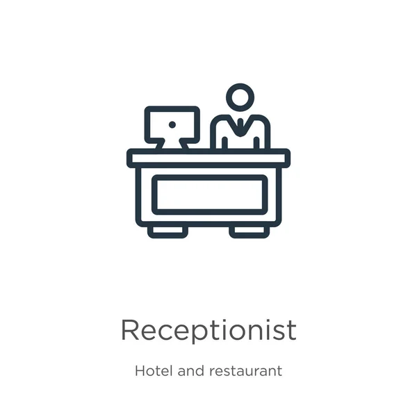 Receptionistikonen. Tunn linjär receptionist kontur ikon isolerad på vit bakgrund från hotell och restaurang samling. Linje vektor receptionist tecken, symbol för webben och mobil — Stock vektor