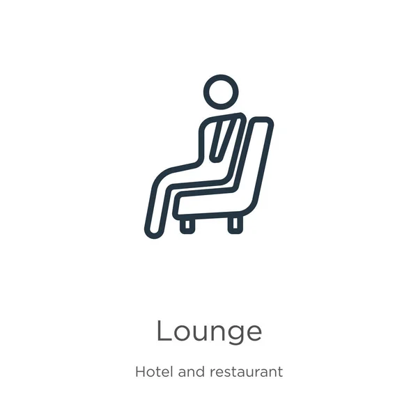 Εικονίδιο. Λεπτή γραμμική εικόνα περιγράμματος lounge που απομονώνεται σε λευκό φόντο από τη συλλογή ξενοδοχείων και εστιατορίων. Γραμμή vector lounge σημάδι, σύμβολο για το διαδίκτυο και το κινητό — Διανυσματικό Αρχείο