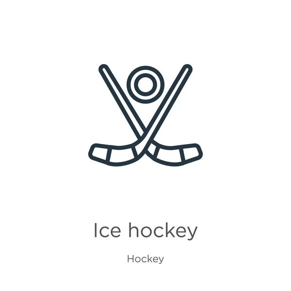 Icono de hockey sobre hielo. Icono delgada línea lineal de hockey sobre hielo aislado sobre fondo blanco de la colección de hockey. Signo de hockey sobre hielo vector de línea, símbolo para web y móvil — Vector de stock