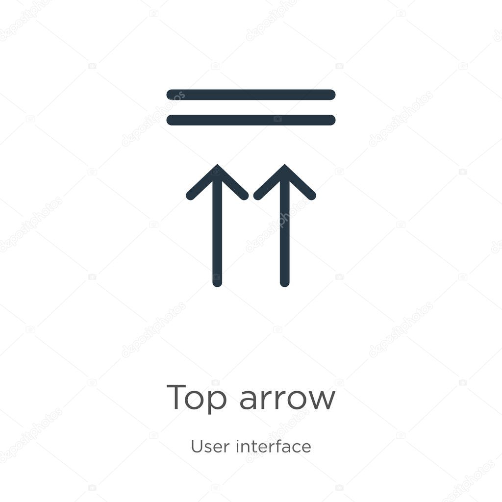 Top arrow icon. Thin linear top arrow outline icon isolated on white background from user interface collection. Line vector top arrow sign, symbol for web and mobile