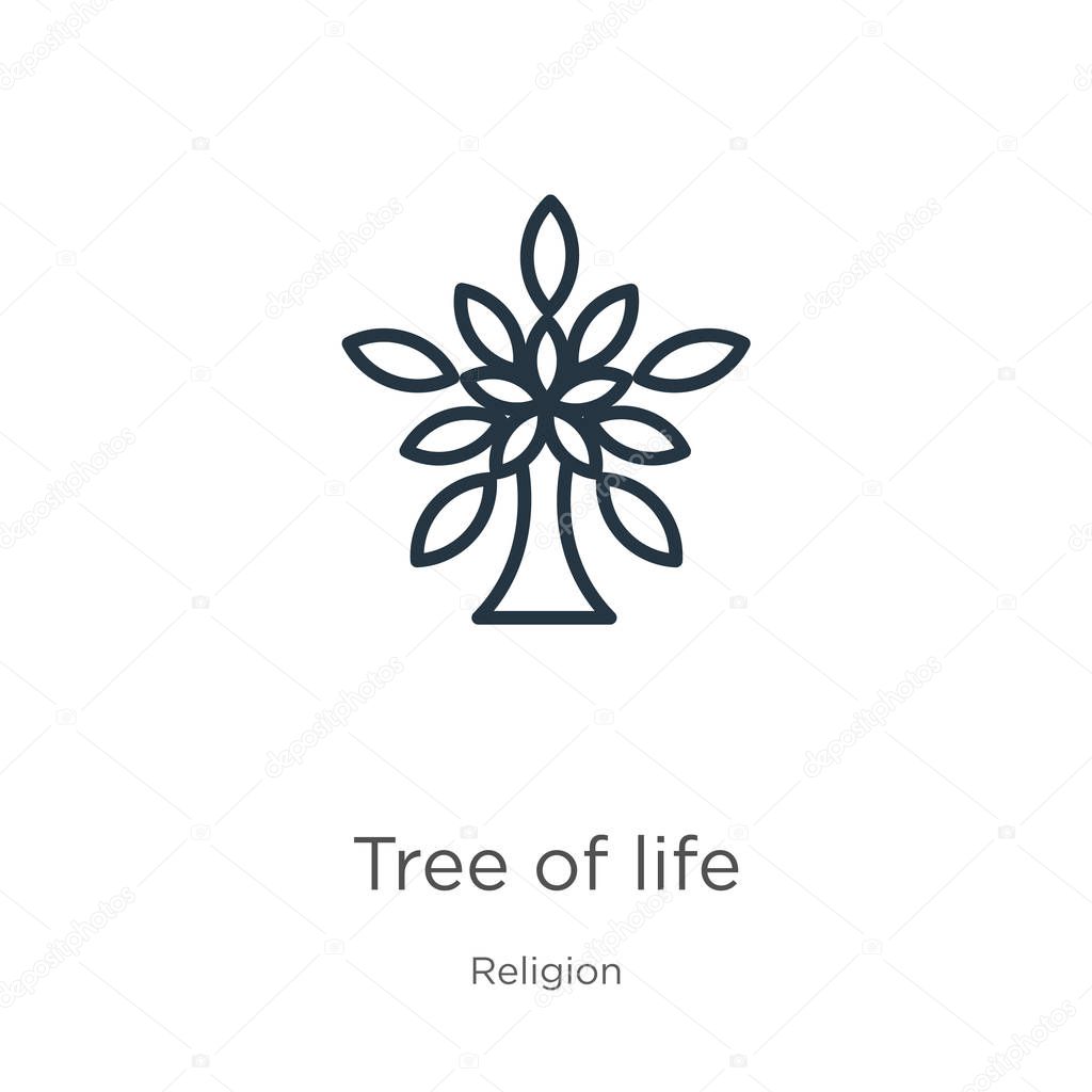 Tree of life icon. Thin linear tree of life outline icon isolated on white background from religion collection. Line vector tree of life sign, symbol for web and mobile