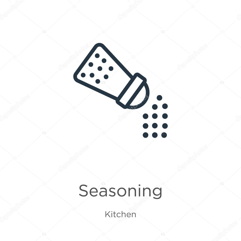 Seasoning icon. Thin linear seasoning outline icon isolated on white background from kitchen collection. Line vector seasoning sign, symbol for web and mobile