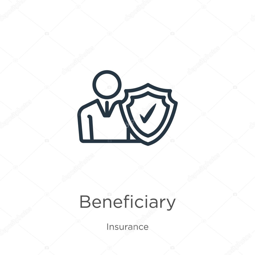 Beneficiary icon. Thin linear beneficiary outline icon isolated on white background from insurance collection. Line vector beneficiary sign, symbol for web and mobile