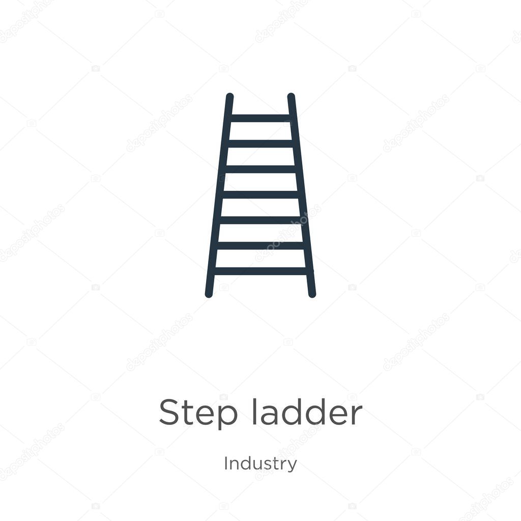 Step ladder icon. Thin linear step ladder outline icon isolated on white background from industry collection. Line vector step ladder sign, symbol for web and mobile