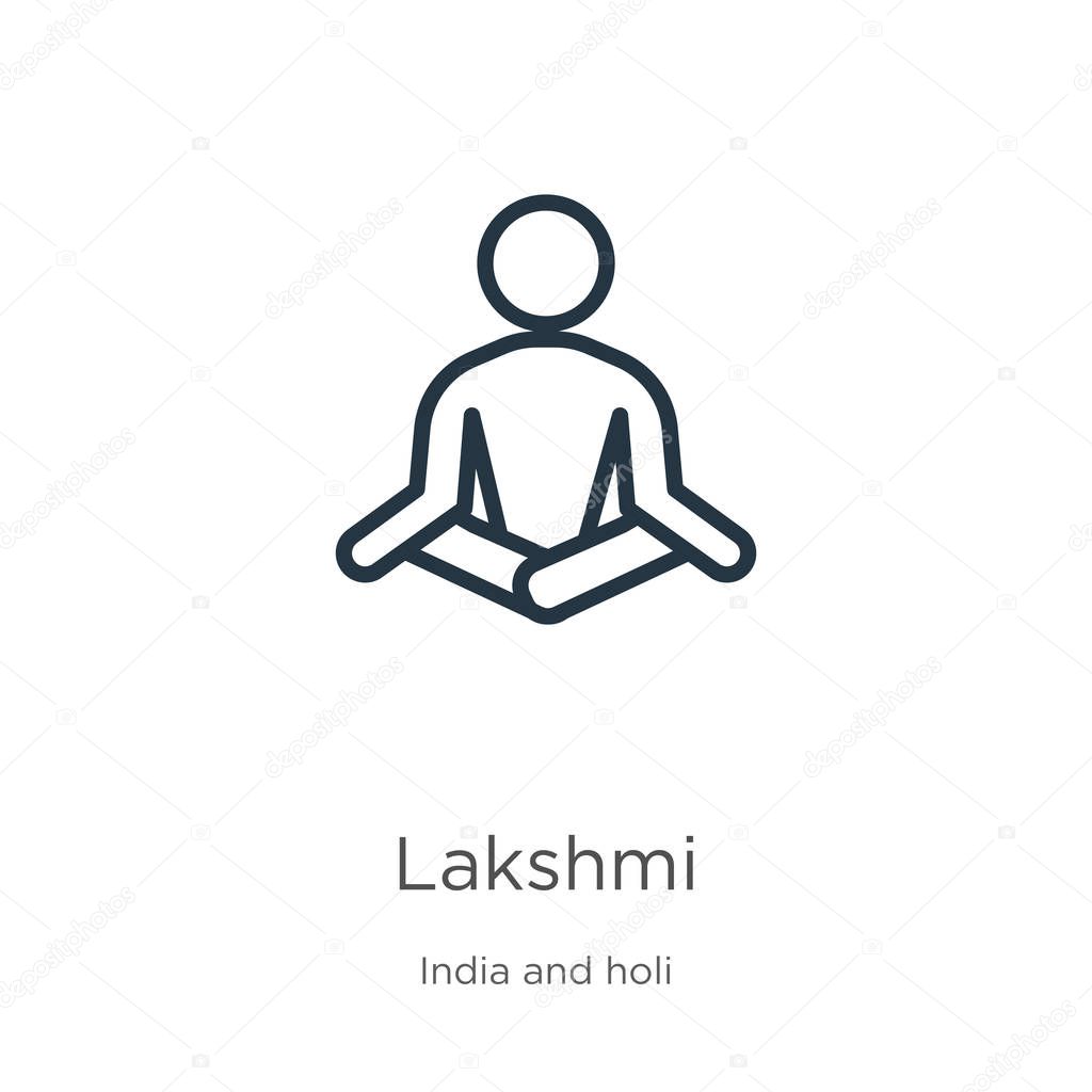 Lakshmi icon. Thin linear lakshmi outline icon isolated on white background from india collection. Line vector lakshmi sign, symbol for web and mobile