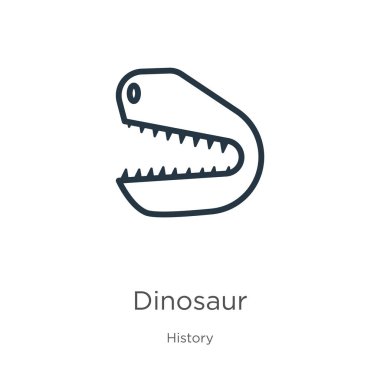Dinozor ikonu. Tarih koleksiyonundan izole edilmiş ince doğrusal dinazor ana hatları simgesi. Çizgi vektör dinozor işareti, ağ ve mobil sembolü