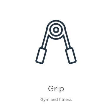 Tutma simgesi. Spor salonu ve fitness koleksiyonundan beyaz arka planda izole edilmiş ince çizgi taslak ikonu. Çizgi vektör kavrama işareti, ağ ve mobil sembolü
