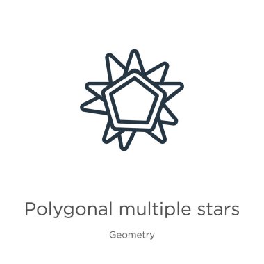 Çokgen çoklu yıldız simgesi. Geometri koleksiyonundan izole edilmiş ince doğrusal çoklu yıldız ana hatları simgesi. Çizgi vektörü çokgen çoklu yıldız işareti, ağ ve