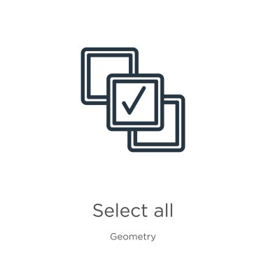 Tüm simgeleri seçin. İnce doğrusal seçim Geometri koleksiyonundan izole edilmiş tüm dış hat simgesini seçin. Satır vektörü tüm işareti seç, ağ ve mobil için sembol