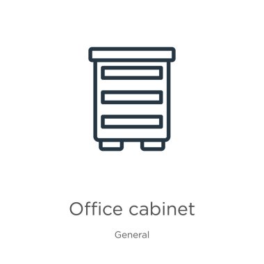 Ofis kabinesi ikonu. Genel koleksiyondan beyaz arkaplanda izole edilmiş ince doğrusal ofis kabine ana hatları simgesi. Hat vektör bürosu işareti, ağ ve mobil sembolü