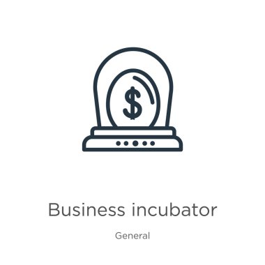 İş kuvöz ikonu. İnce doğrusal iş inkübatör anahat simgesi genel koleksiyondan beyaz arkaplanda izole edildi. Satır vektörü iş kuvöz işareti, ağ ve mobil simgesi