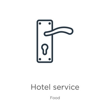 Otel servisi simgesi. İnce doğrusal otel servis ana hatları simgesi yiyecek koleksiyonundan beyaz arkaplanda izole edildi. Satır vektörü otel servisi işareti, web ve mobil simgesi