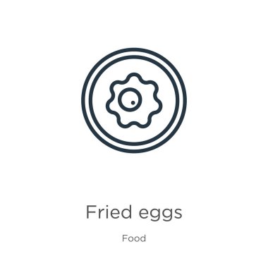Sahanda yumurta ikonu. İnce doğrusal sahanda yumurta ana hatları beyaz arka planda yiyecek koleksiyonundan izole edilmiş ikon. Çizgi vektör sahanda yumurta işareti, ağ ve mobil sembolü