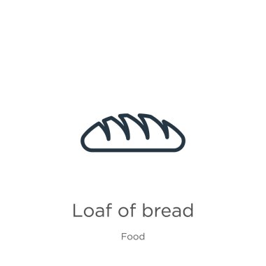 Bir somun ekmek ikonu. Gıda koleksiyonundan beyaz arkaplanda izole edilmiş ince doğrusal ekmek ana hatları ikonu. Ekmek işaretinin çizgi vektör somunu, ağ ve mobil sembolü