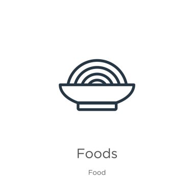 Gıda ikonu. İnce doğrusal yiyecekler yemek koleksiyonundan beyaz arkaplanda izole edilmiş bir ikon. Çizgi vektör gıdaları işareti, ağ ve mobil sembolü