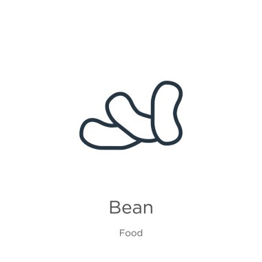 Fasulye ikonu. Gıda koleksiyonundan beyaz arkaplanda izole edilmiş ince doğrusal fasulye ana hatları ikonu. Çizgi fasulye işareti, ağ ve mobil sembolü
